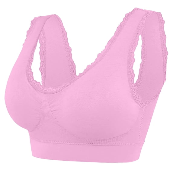 Ersazi Best Bra Woman'S Lace Splicing Glossy Comfortable Breathable Bra Underwear No Rims Pink M