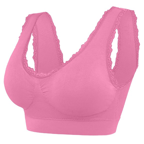 Ersazi Best Bra for Heavy Breasts Woman'S Lace Splicing Glossy Comfortable Breathable Bra Underwear No Rims Hot Pink L