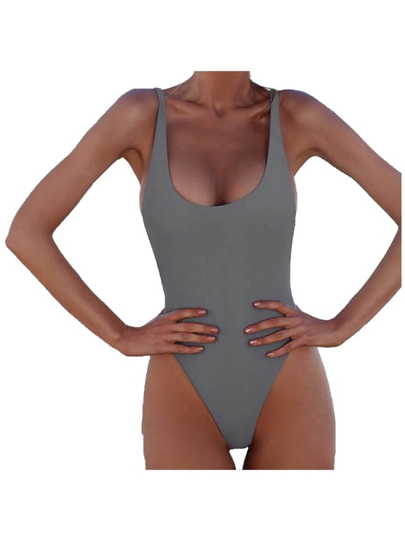 Ersazi Bikini Sets for Women One-Piece Swimsuit With Micro Elastic Suspender And Open Back Bikini Swimsuit Gray M