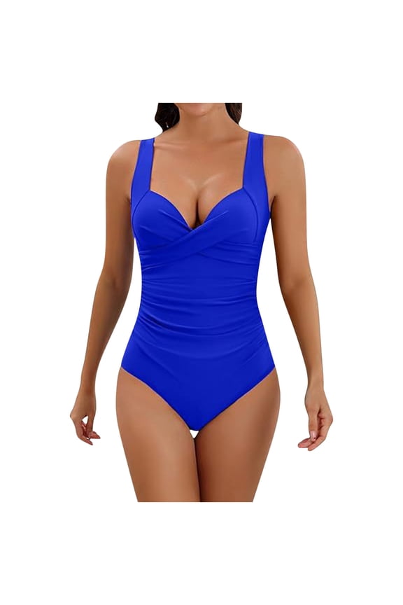 Ersazi Bikini Sets for Women Women's Swimsuit Women's Solid Color Belly Cover Hard Back Bikini High Waisted Swimsuits for Women Blue Xl