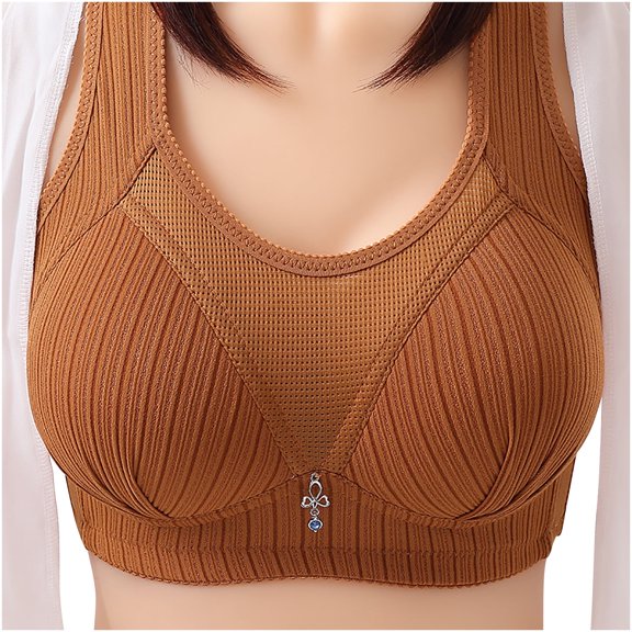 Ersazi Bra Women Bras Plus Size Behind Buckle Comfortable Breathable Exhaust Base Non-Steel Ring Non-Magnetic Buckle Underwear Coffee L