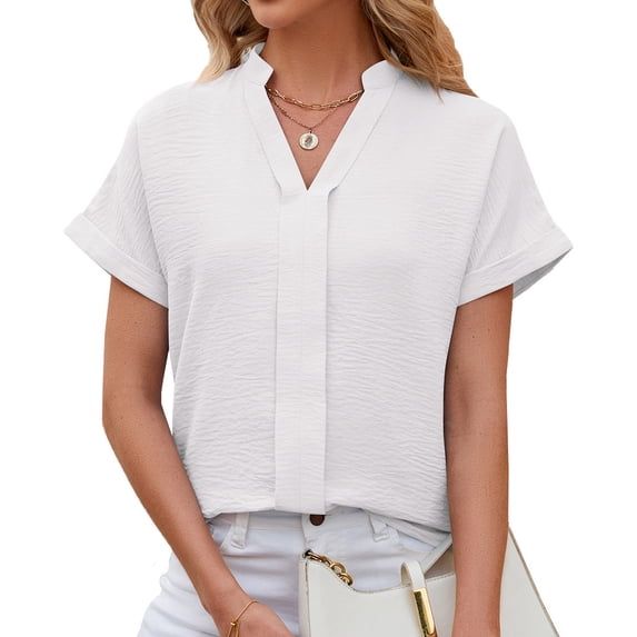 Ersazi Customized Gifts Fashion Casual Women's Solid Short Sleeve V-Neck T-Shrit Top Blouse White Xxl