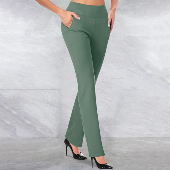 Ersazi Dress Pants for Women Casual Temperament Pockets Solid Color Micro Pull Slim Flare Trousers Comfy Pants Women Army Green M