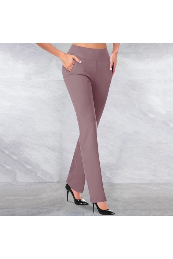 Ersazi Dress Pants for Women Casual Temperament Pockets Solid Color Micro Pull Slim Flare Trousers Wide Leg Pants for Women Purple Xxl