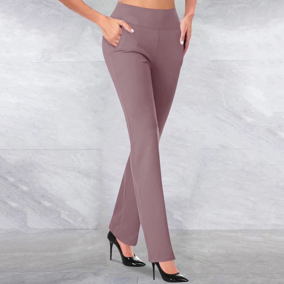 Ersazi Dress Pants for Women Casual Temperament Pockets Solid Color Micro Pull Slim Flare Trousers Trousers Pants for Women Purple L