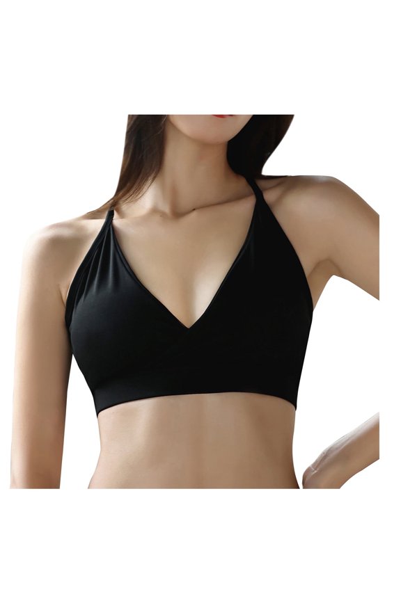 Ersazi G Cup Bra Pure Color Sports Bra Deep V Tight High Elastic Yoga Sports Underwear Black Xl