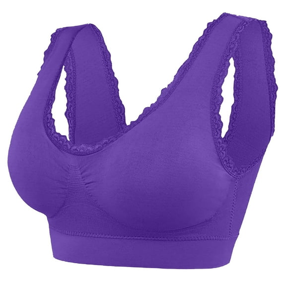 Ersazi G Cup Bra Woman'S Lace Splicing Glossy Comfortable Breathable Bra Underwear No Rims Purple 2Xl