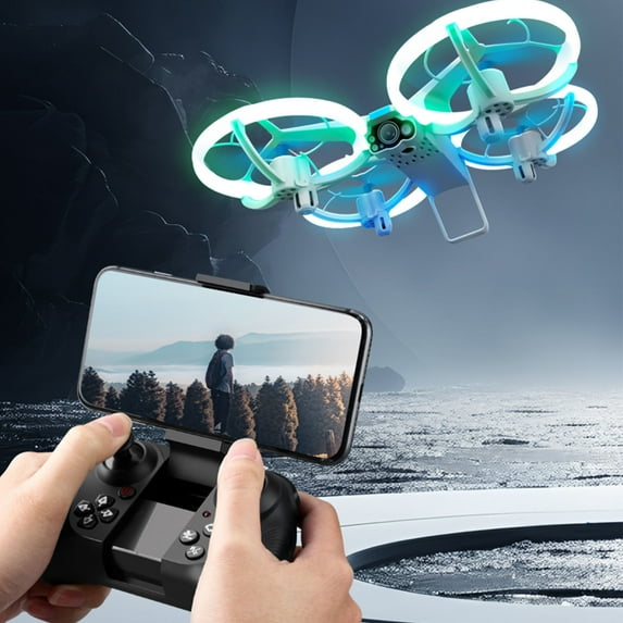 Ersazi Gifts For 14 Year Old Boy,Drone Led Running Lights Dual Camera Head 6K Hd Aerial Photography Quadcopter Remote Control Airplane Toys White