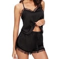 thumbnail image 1 of Ersazi Girl Pajamas Women Sleepwear Sleeveless Strap Nightwear Lace Trim Satin Cami Pajama Sets Black S, 1 of 7