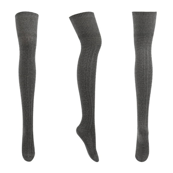 Ersazi High Socks Women'S Solid Color Cotton Knit Soft Breathable Knee High Socks Stockings Long Socks Dark Gray One Size
