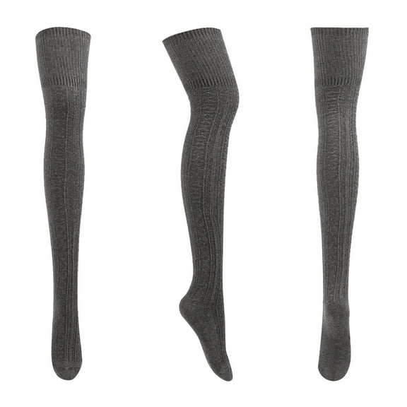 Ersazi High Socks Women'S Solid Color Cotton Knit Soft Breathable Knee High Socks Stockings Long Socks Dark Gray One Size