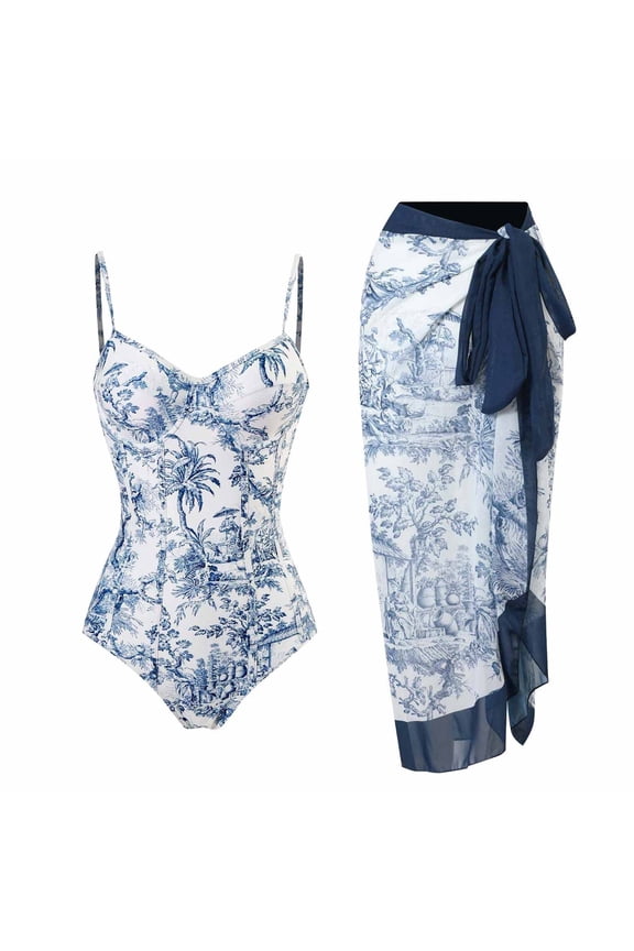 Ersazi High Waisted Bikini Sets for Women Women's Swimwear One-Piece Swimsuit Bikini Lace Up Swimsuit Long Skirt Chiffon Two-Piece Set Womens Swimsuits 2 Piece Navy L