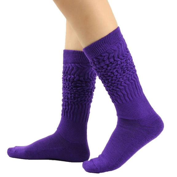 Ersazi Knee High Socks For Girls Women'S Solid Color Soft Warm Comfortable Long Socks Yoga Sports Short Socks Purple Free Size