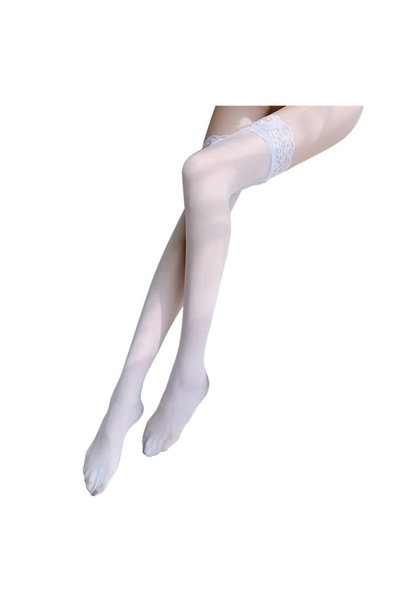 Ersazi Knee High Stockings Women Extra Long Satin Lace Thigh High Lingerie Stockings Over The Knee High White One Size