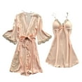 thumbnail image 1 of Ersazi Ladies Fashion Comfortable Solid Color Lace Suspenders Pajamas Dress Woman Nightgown Home Clothes Suit Christmas Family Pajamas Matching Sets Beige L, 1 of 5