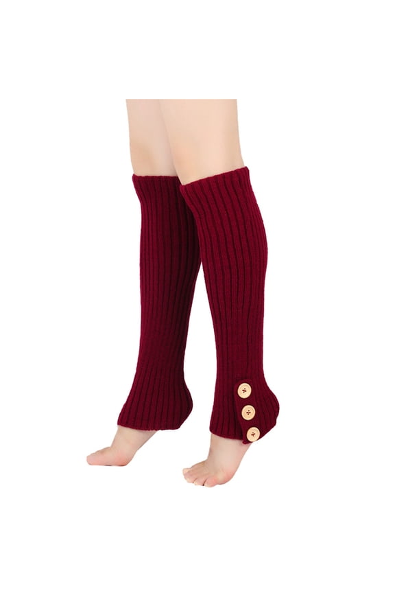 Ersazi Long Socks For Women Winter Women'S Warm Wool Socks Knitted Button Jacket Long Boot Covers Stacked Socks Foot Warmers Leg Covers Red Free Size