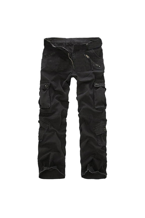 Ersazi Lounge Pants Men Men's Casual Cotton Multi-Pocket Outdoors Work Trouser Cargo Long Pants Plus Size Leggings Black 44