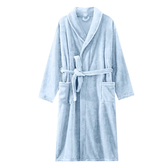 Ersazi Matching Pajamas Women'S Homewear Long Sleeve Extra Long Warm Bathrobe Sleeping Robe Light Blue Xxl