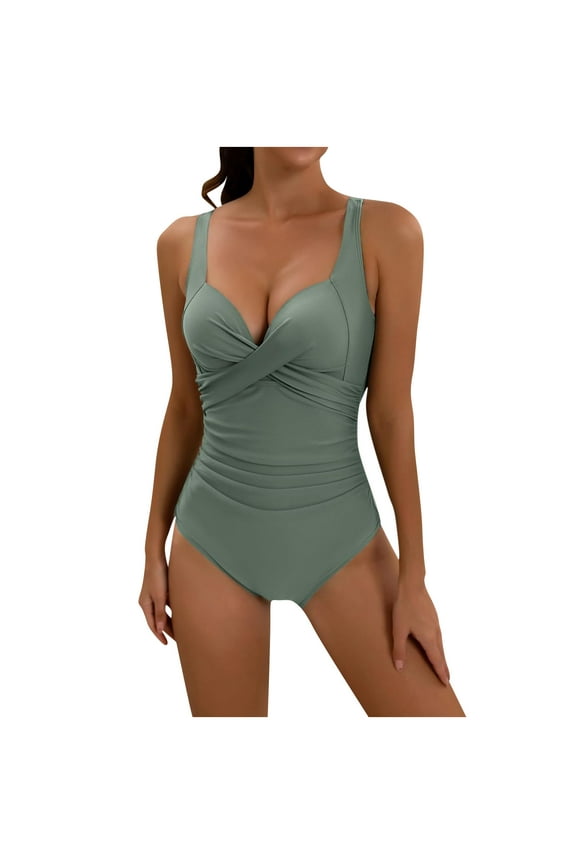 Ersazi Maternity Bathing Suit Women's Swimsuit Women's Solid Color Belly Cover Hard Back Bikini Womens One Piece Swimsuits Army Green L