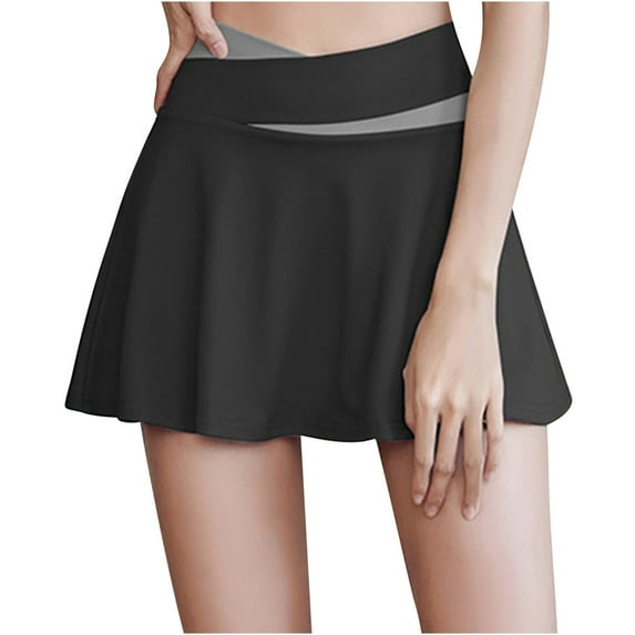 Ersazi Maxi Dresses for Women 2024 Women's Summer Pleated Tennis Skirts Athletic Stretchy Short Yoga Fake Two Piece Trouser Skirt Shorts Summer Dresses Black Xxl