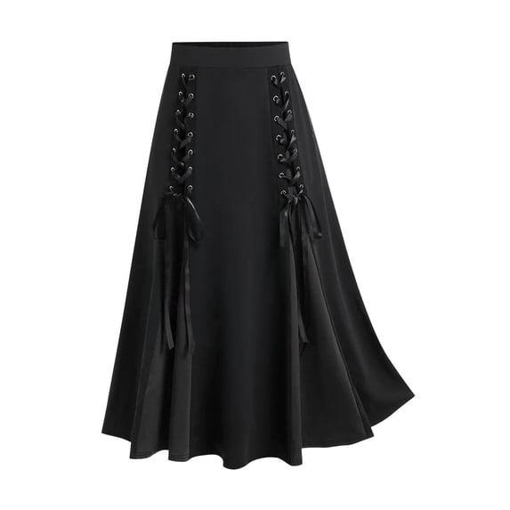 Ersazi Maxi Skirts for Women Plus Size Bandage Patchwork High Waist Midi Skirt Gothic Pleated Skirt On Clearance Skirts for Women Trendy Summer Black M