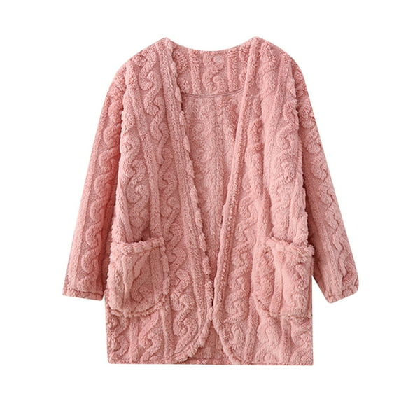 Ersazi Men's And Women's Thickening Comfortable Cotton Velvet Dough Twists Long Sleeved Waistcoat Cape Coat Cardigan Home Clothes Pajamas Silk Pajamas for Women Pink Xl