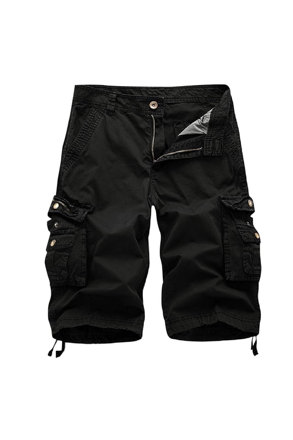 Ersazi Mens Jogger Pants Men's Casual Pure Color Outdoors Pocket Beach Work Trouser Cargo Shorts Pant Black Xl