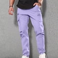 thumbnail image 1 of Ersazi Mens Lightweight Pants Men Casual Multiple Pockets Outdoor Straight Type Fitness Pants Cargo Pants Trousers Purple M, 1 of 6