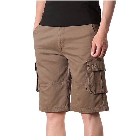 Ersazi Mens Pants Elastic Waist Men's Directional Sign Work Shorts Mid-Waist No Belt Multi-Pocket Five-Piece Pants Casual Shorts Pants Leggings With Pockets Coffee 3Xl