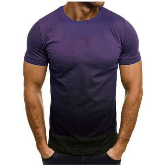 Ersazi Mens Slim T-Shirt Contrast Color Tee Gradient Short-Sleeve Summer Tops Crewneck Casual Shirts Workout Tshirts In Clearance Mens Fashion Tops Purple M