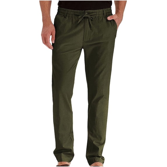 Ersazi Mens Stretch Pants Men's Business Loose Large Size Elastic Waist Cotton All-Match Solid Color Army Green Xl