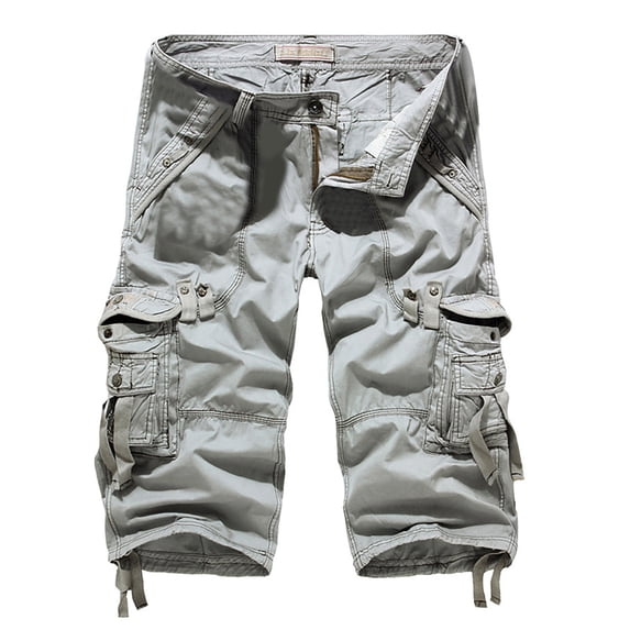 Ersazi Mens Sweatpants on Clearance Men's Casual Pure Color Outdoors Pocket Beach Work Trouser Cargo Shorts Pant Gray L