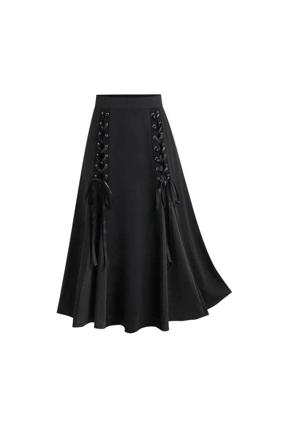 Ersazi Midi Skirt Plus Size Bandage Patchwork High Waist Midi Skirt Gothic Pleated Skirt Skirts With Shorts Underneath Black Xxl