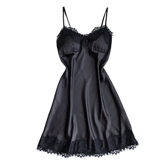Ersazi Nightgowns For Women Long Sleeve Women Lace Lingerie Nightwear Underwear Robe Sleepwear Dress Black L