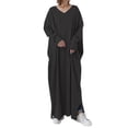 thumbnail image 1 of Ersazi Pleated Dress Women's Plus Size Casual Dress Solid Color V Neck Long Sleeve Winter Fall Basic Casual Maxi Long Dress Daily Vacation Dress Black 5Xl, 1 of 7