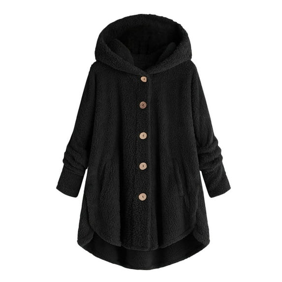 Ersazi Plus Size Jackets For Women Women'S Plus Size Solid Color Plush Hooded Warm Coat Black S