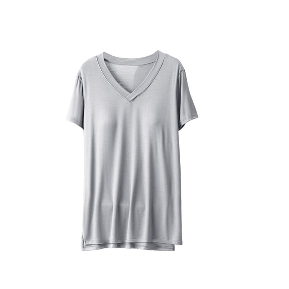 Ersazi Plus Size Pajamas Women Blouse Plain Casual Fashion V-Neck Regular Short Sleeve Pajama Tops Gray M