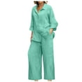 thumbnail image 1 of Ersazi Plus Size Silk Pajamas Spring And Summer V-Neck Loose Lapel Long Sleeved Shirt Wide Leg Pants Color Set Green Xl, 1 of 6
