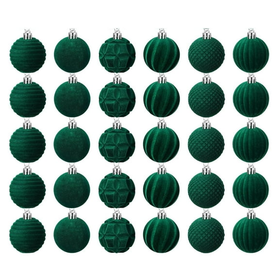 Ersazi Proof Christmas Ornament Set 30 Pcs Velvet Christmas Ball Ornaments Green Flocked Christmas For Tree Plastic Balls Xmas Decorative Hanging Ornaments Flocked Velvet Free Size