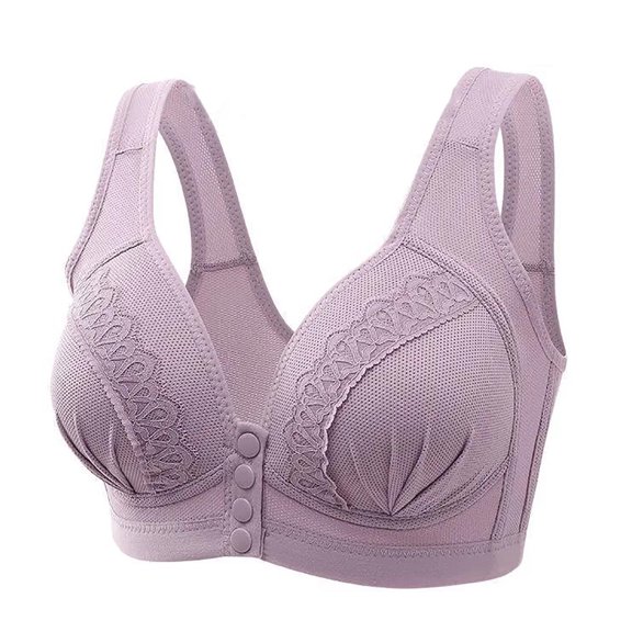 Ersazi Pumping Bra Hands Free Women's Thin Non-Steel Ring Comfort Adjustment Front Button Bra Purple Bras for Women L