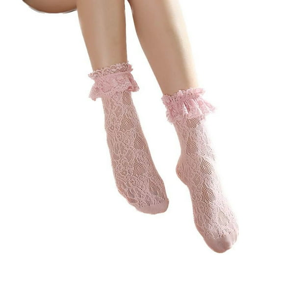 Ersazi Scrunchy Socks For Women Women'S Solid Color Lace Lace Soft Breathable Mid-Length Socks Pink Free Size