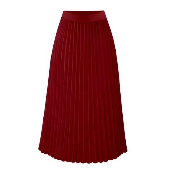 Ersazi Semi formal Dresses for Women Fashion Women Loose Casual High Waist Solid Long Ankle Pleated Skirt Bodycon Dresses for Women Wine S