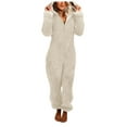 thumbnail image 1 of Ersazi Sexy Pajamas For Women Women'S Plush Long Sleeve Zipper Hooded Bodysuit Loungewear In Clearance White Xl, 1 of 6