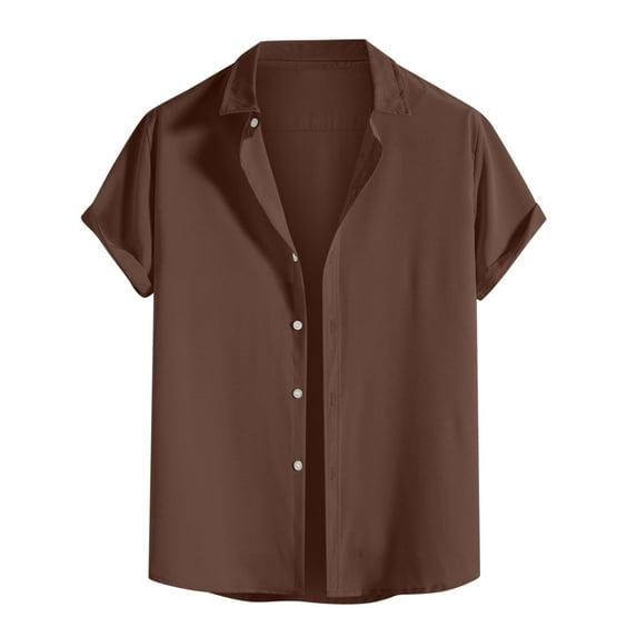 Ersazi Short Sleeve Men'S Fashionable Lapel Shirt Button Solid Casual Loose Top On Clearance Brown Mens Tops And Blouses L