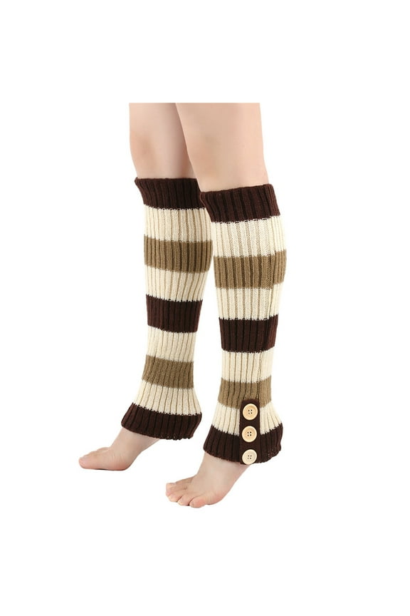 Ersazi Socks Womens Women'S Warm Wool Socks Knitted Button Jacket Long Boot Covers Stacked Socks Foot Warmers Leg Covers Brown Free Size