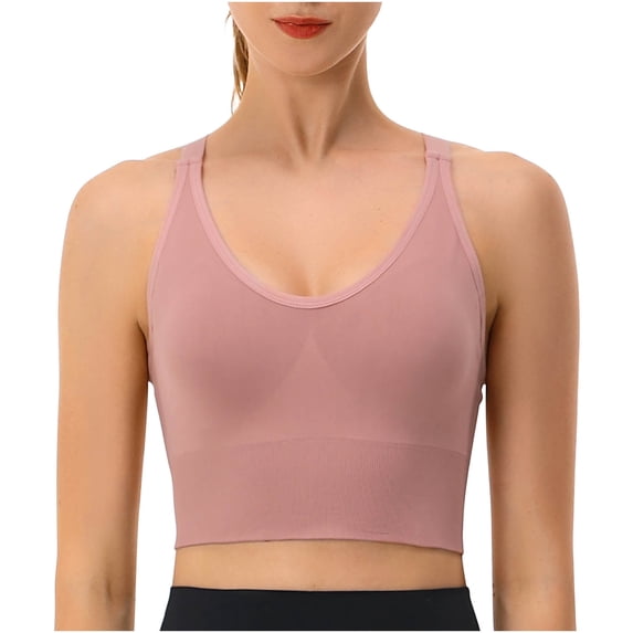 Ersazi Sports Bras for Women Yoga Solid Sleeveless Cold Shoulder Casual Tanks Blouse Tops Intimates Pink L