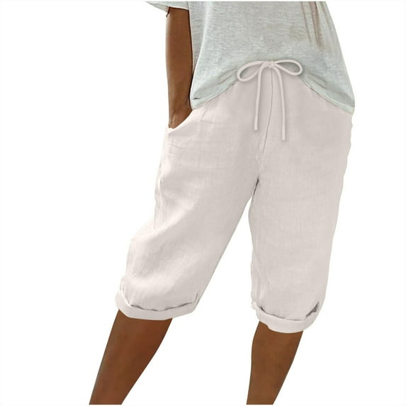 Ersazi Summer Pants for Woman Women's Solid Color Shorts Casual Women's Shorts Capris Beige Xxl