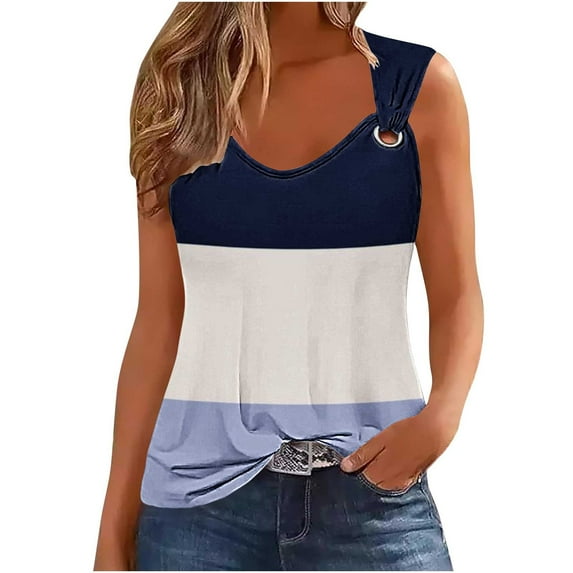 Ersazi Summer Tank Tops for Women Women's Sexy Fashionable Casual Printed Camisole Metal Round Neck Top Blouse Black L