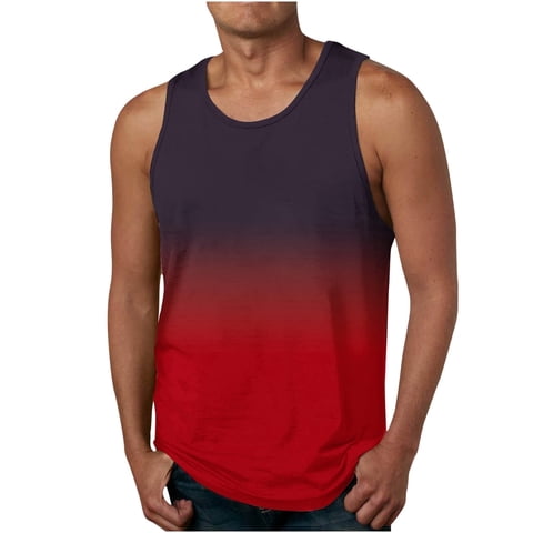 Ersazi Summer Tops New Men's Gradient 3D Print Tank Top Casual Sports Sleeveless Round Neck T-Shirt Tank Top/Shirt Blouses Summer Outfits for Men Vacation Red 6Xl