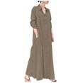 thumbnail image 1 of Ersazi Sundresses for Women Women's Cotton Linen Turndown Collar Long Sleeve Pocket Loose Long Shirt Dress Coffee L, 1 of 8